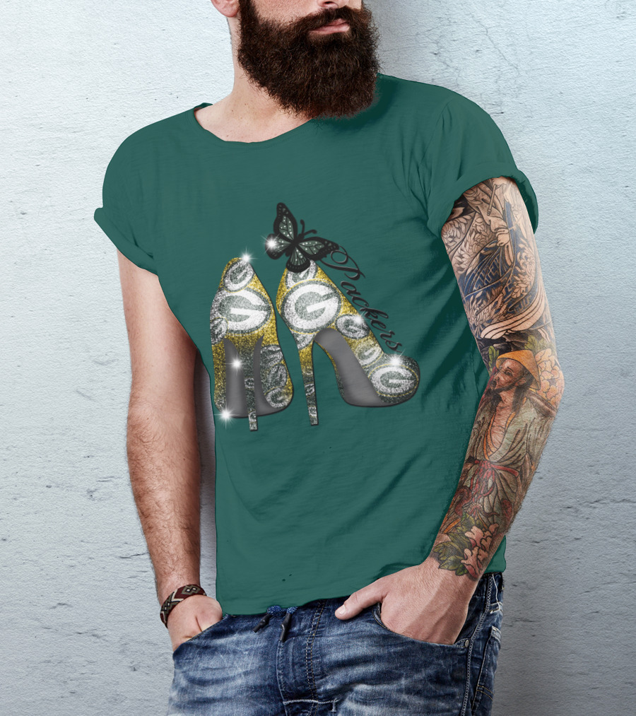 Green Bay Packers High Heels With Butterfly T-Shirt