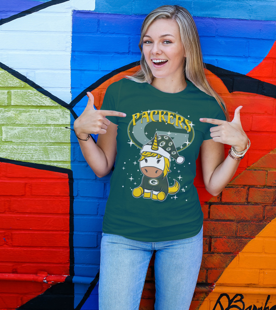Packers Unicorn In Green Bay Colors With Stars And Logos T-Shirt