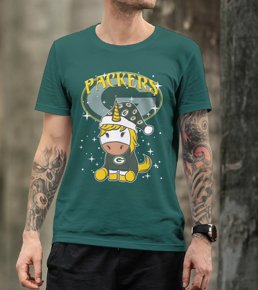 Packers Unicorn In Green Bay Colors With Stars And Logos T-Shirt