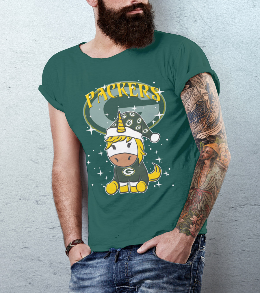 Packers Unicorn In Green Bay Colors With Stars And Logos T-Shirt
