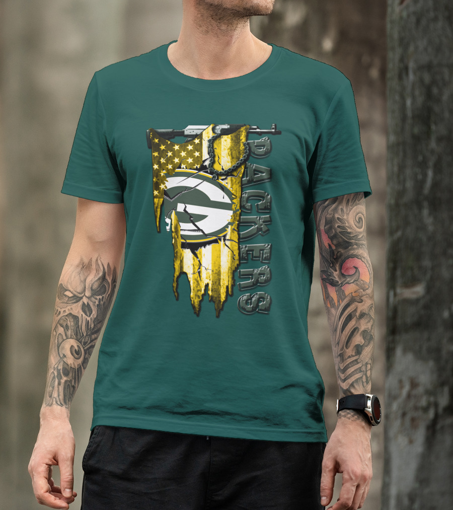 Green Bay Packers American Flag Cracked T-Shirt