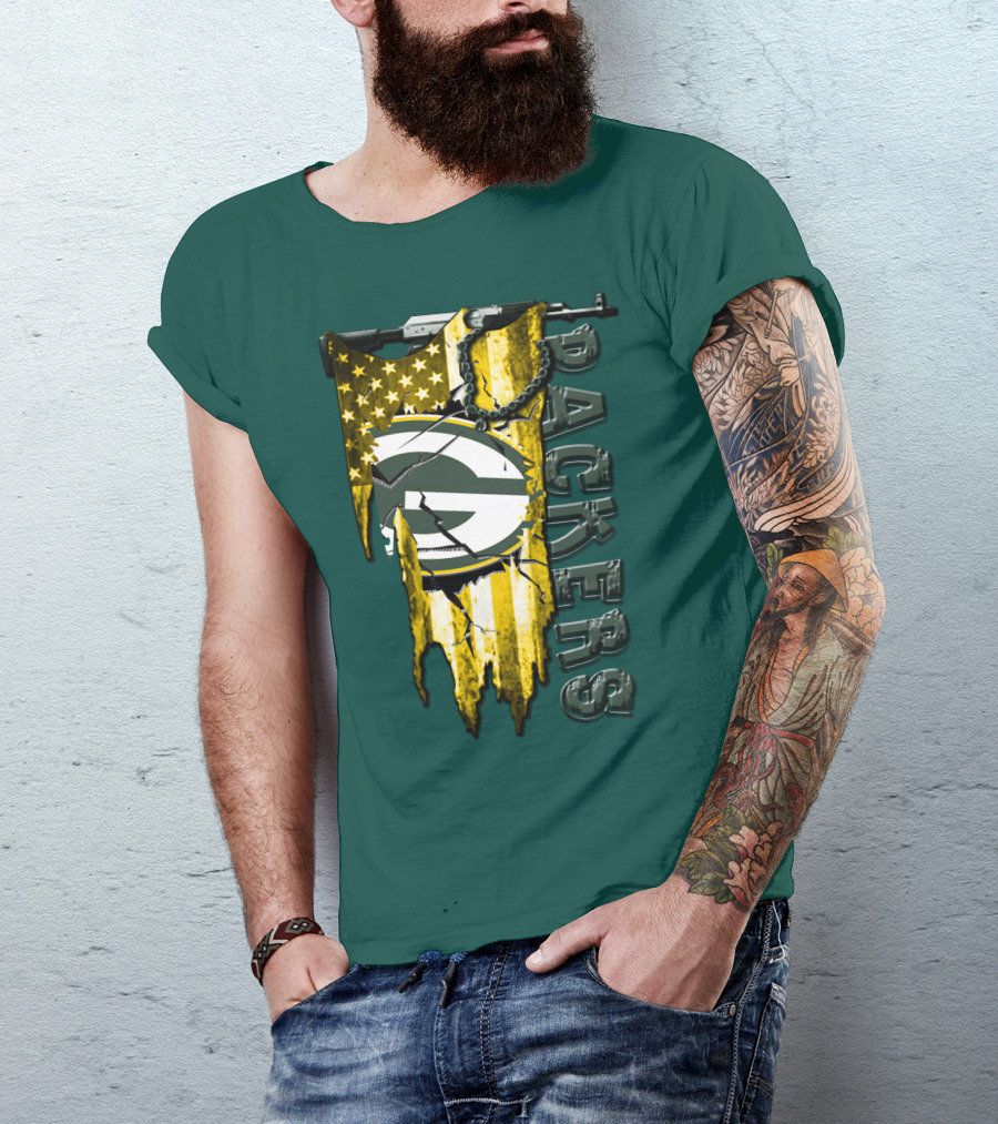 Green Bay Packers American Flag Cracked T-Shirt