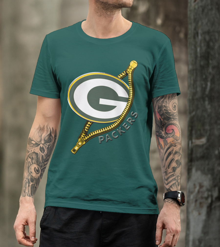 Green Bay Packers Logo With Zipper Elements T-Shirt