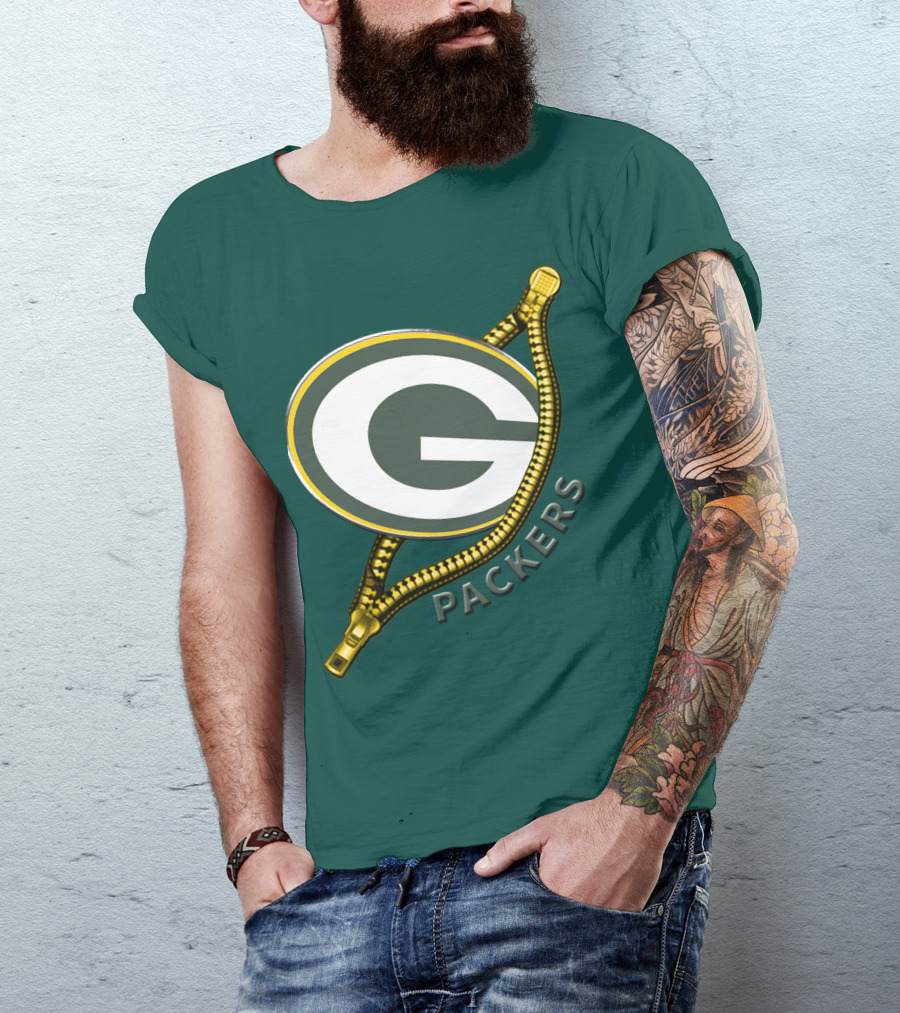 Green Bay Packers Logo With Zipper Elements T-Shirt