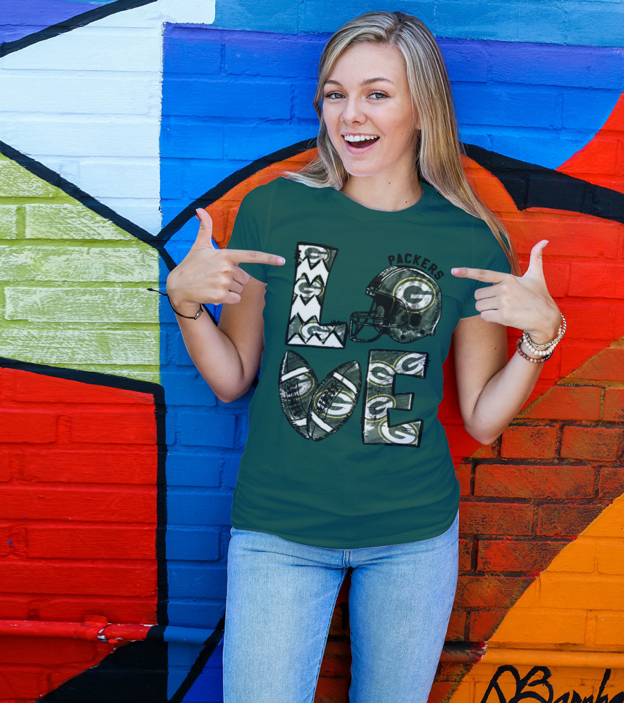 Packers Love Football Helmet And Ball Green Bay Packers T-Shirt