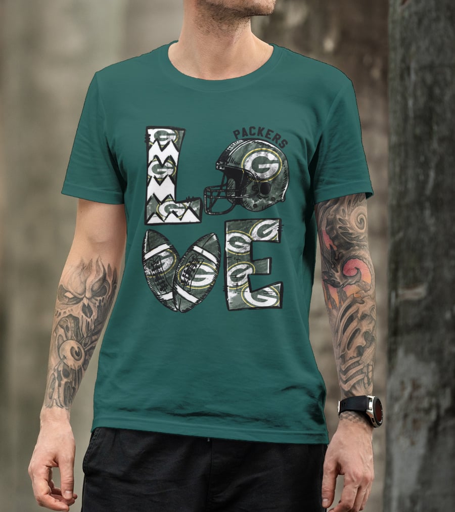 Packers Love Football Helmet And Ball Green Bay Packers T-Shirt