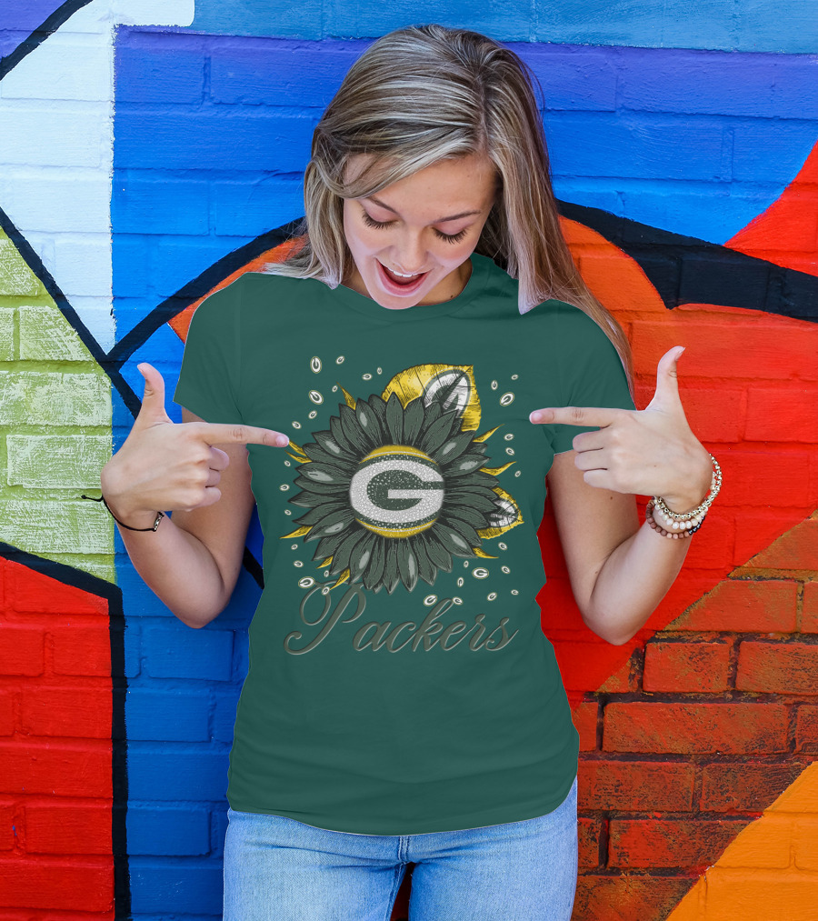 Green Bay Packers Sunflower Logo On Green T-Shirt