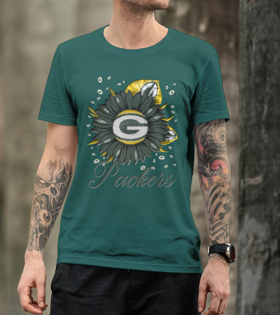 Green Bay Packers Sunflower Logo On Green T-Shirt