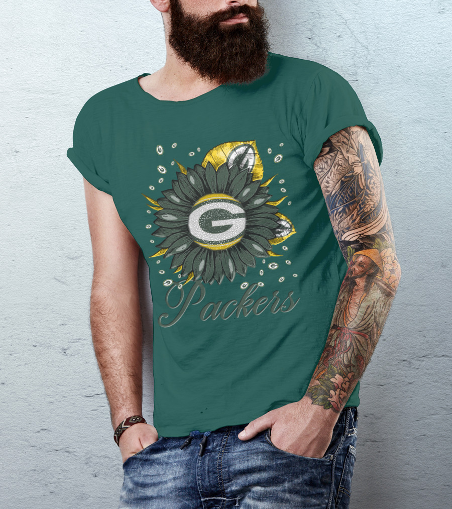Green Bay Packers Sunflower Logo On Green T-Shirt