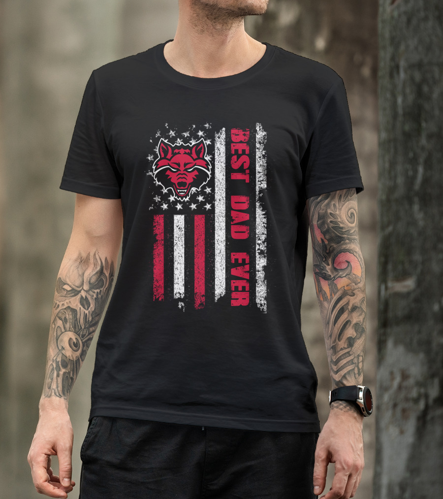 Wolf Best Dad Ever American Flag T-Shirt