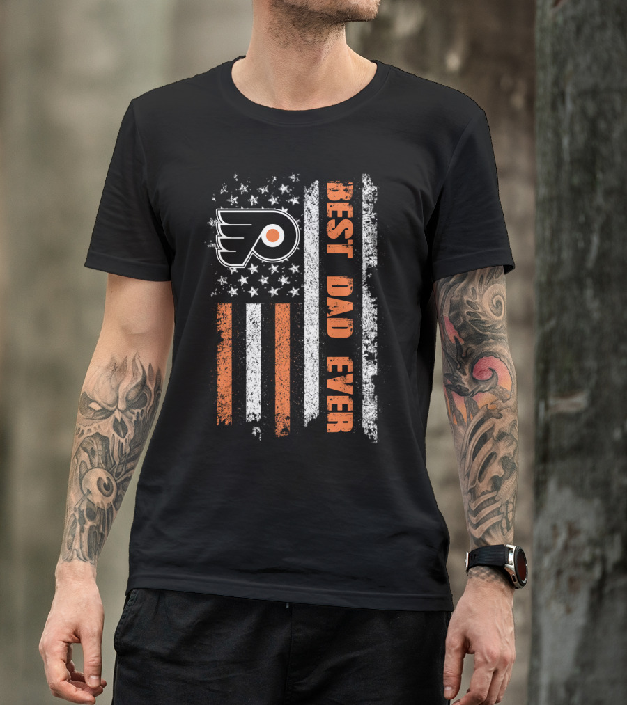 Philadelphia Flyers Best Dad Ever American Flag Distressed Style T-Shirt