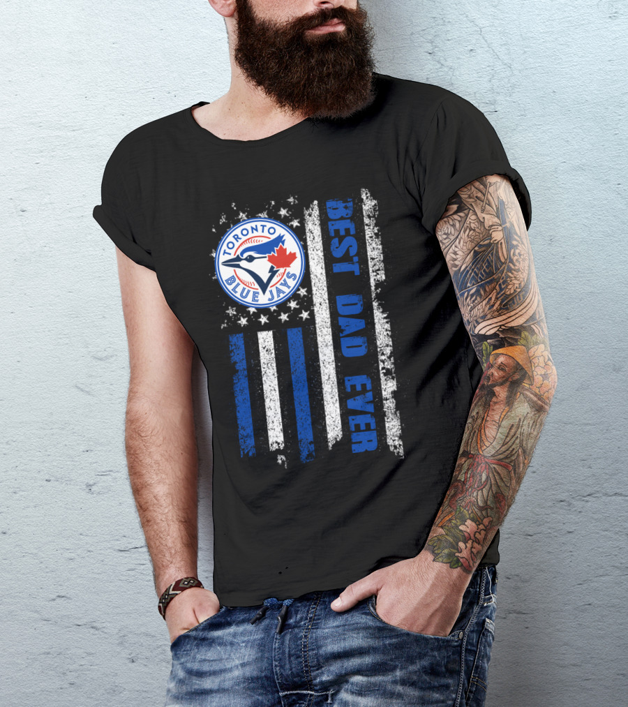 Toronto Blue Jays Best Dad Ever Blue White Striped Flag T-Shirt