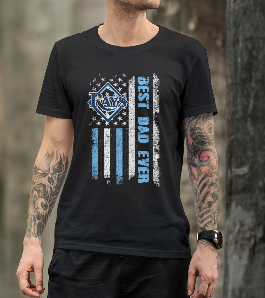 Rays Best Dad Ever American Flag Blue Stripes T-Shirt