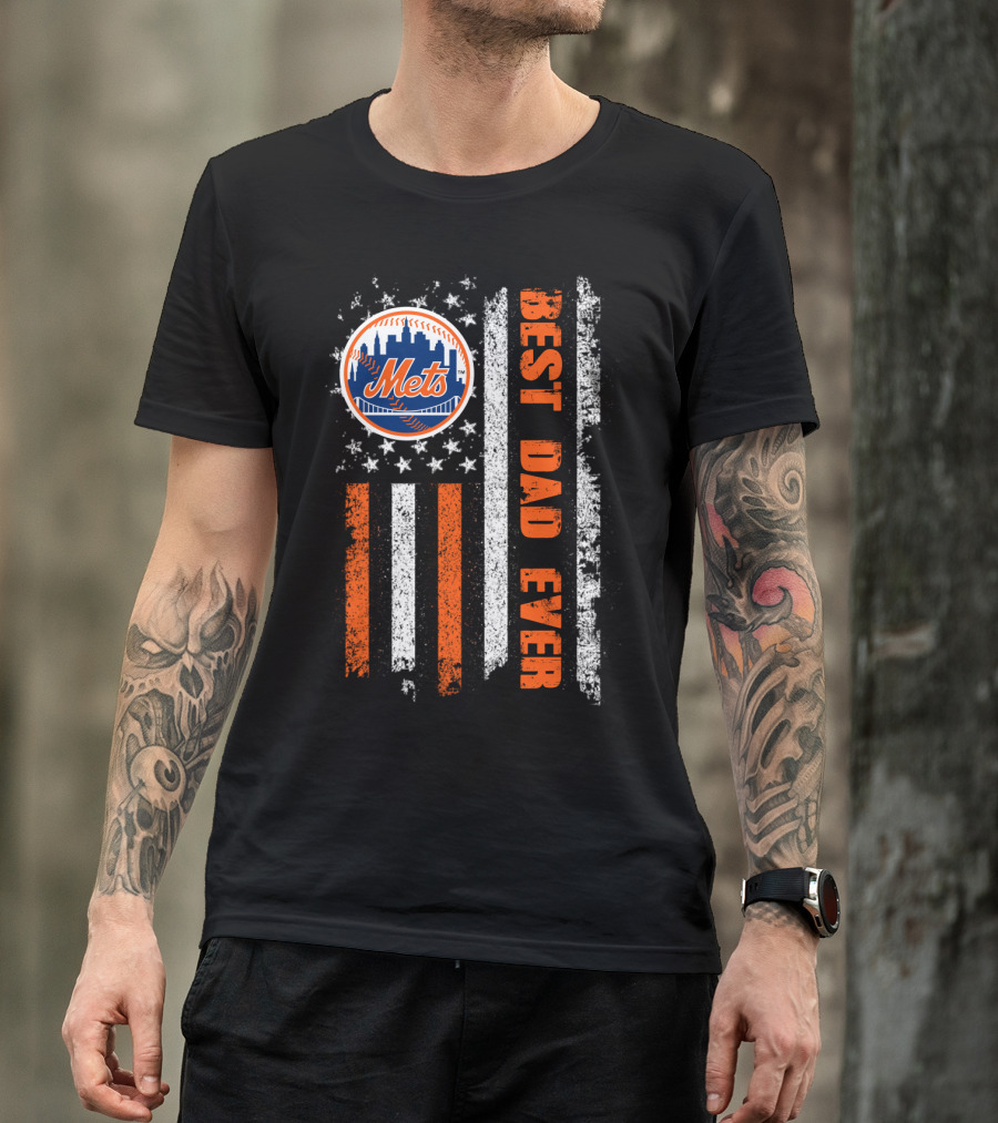 Mets Best Dad Ever American Flag Baseball Fan Evd 057 T-Shirt