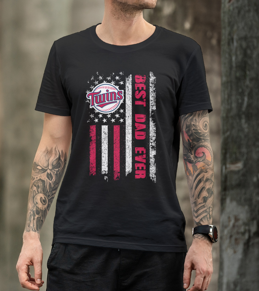 Twins Best Dad Ever American Flag Evd T-Shirt