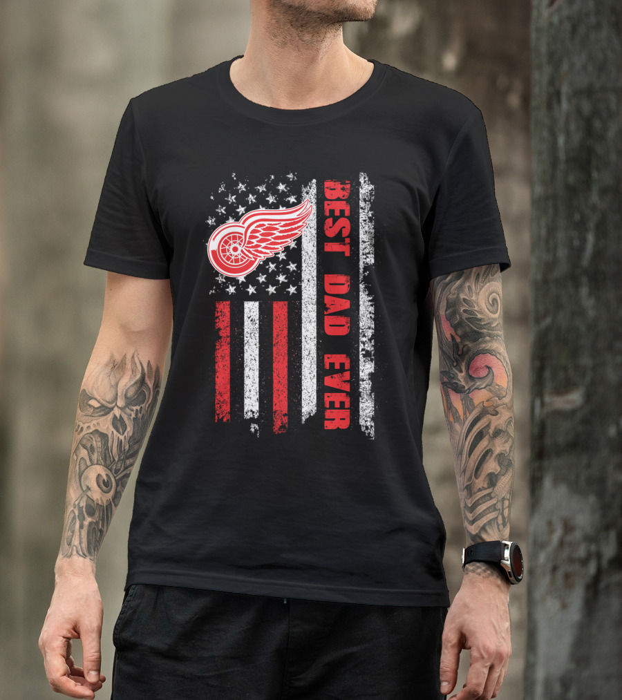 Red Wings Best Dad Ever American Flag T-Shirt