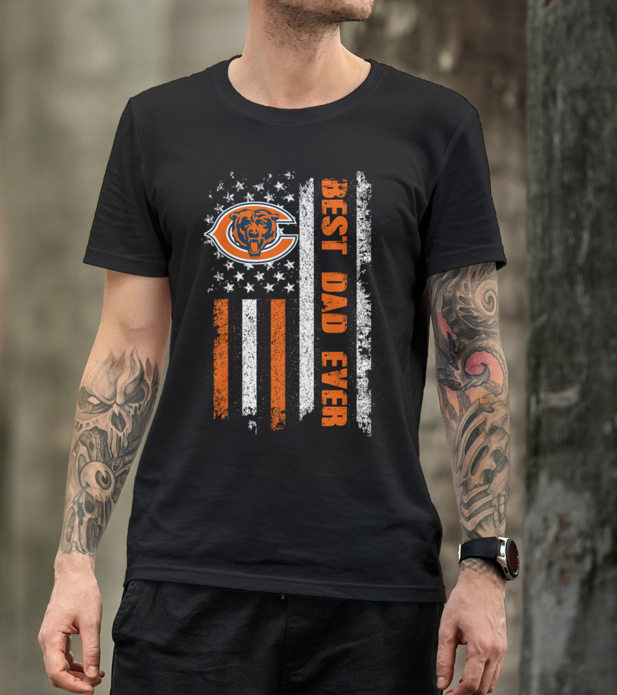 Chicago Bears Best Dad Ever American Flag T-Shirt