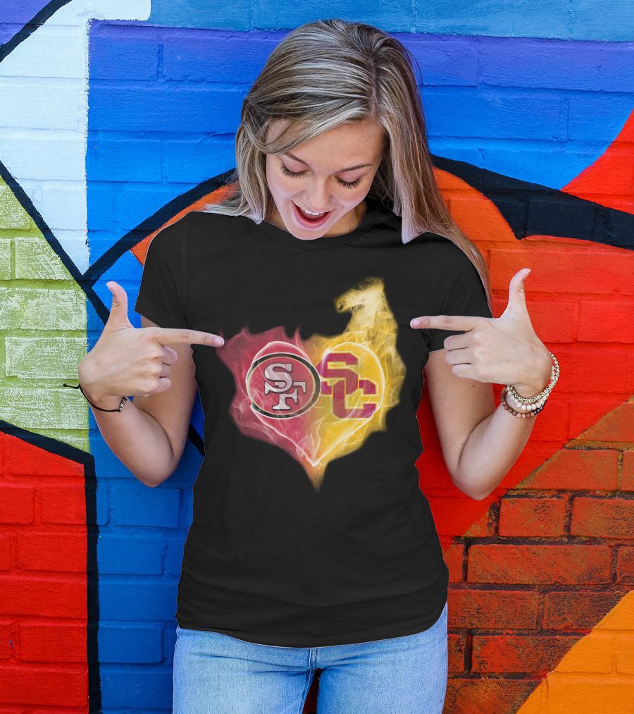 San Francisco 49ers And Usc Trojans Heart Fusion Ttk T-Shirt