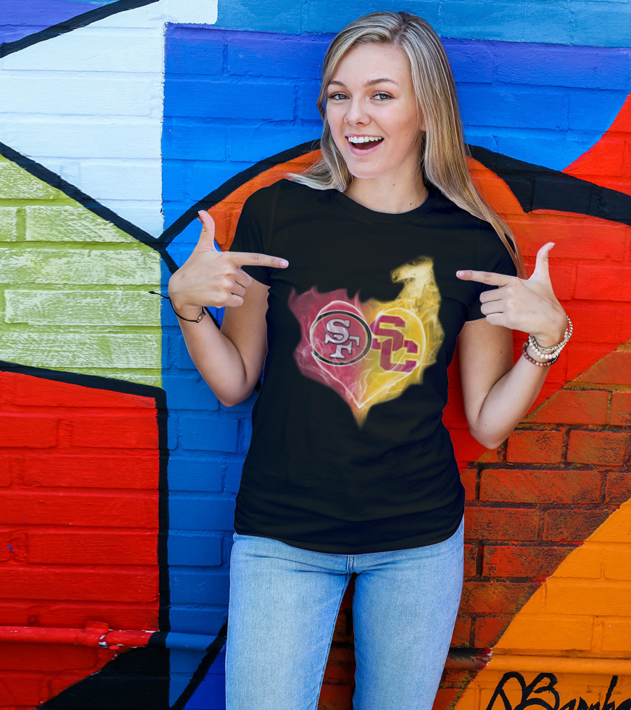 San Francisco 49ers And Usc Trojans Heart Fusion Ttk T-Shirt