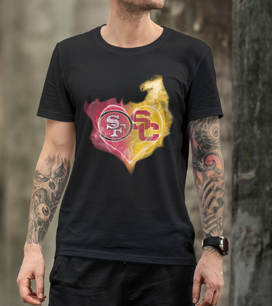 San Francisco 49ers And Usc Trojans Heart Fusion Ttk T-Shirt