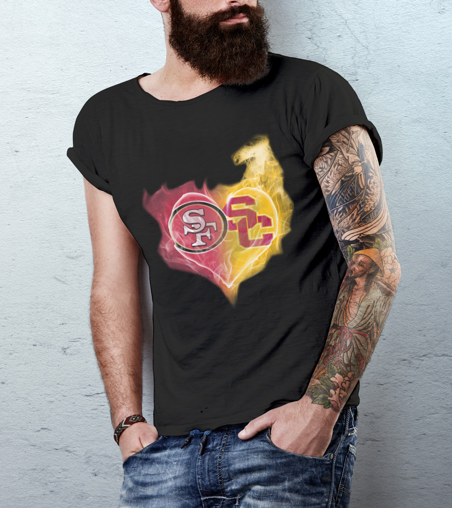 San Francisco 49ers And Usc Trojans Heart Fusion Ttk T-Shirt