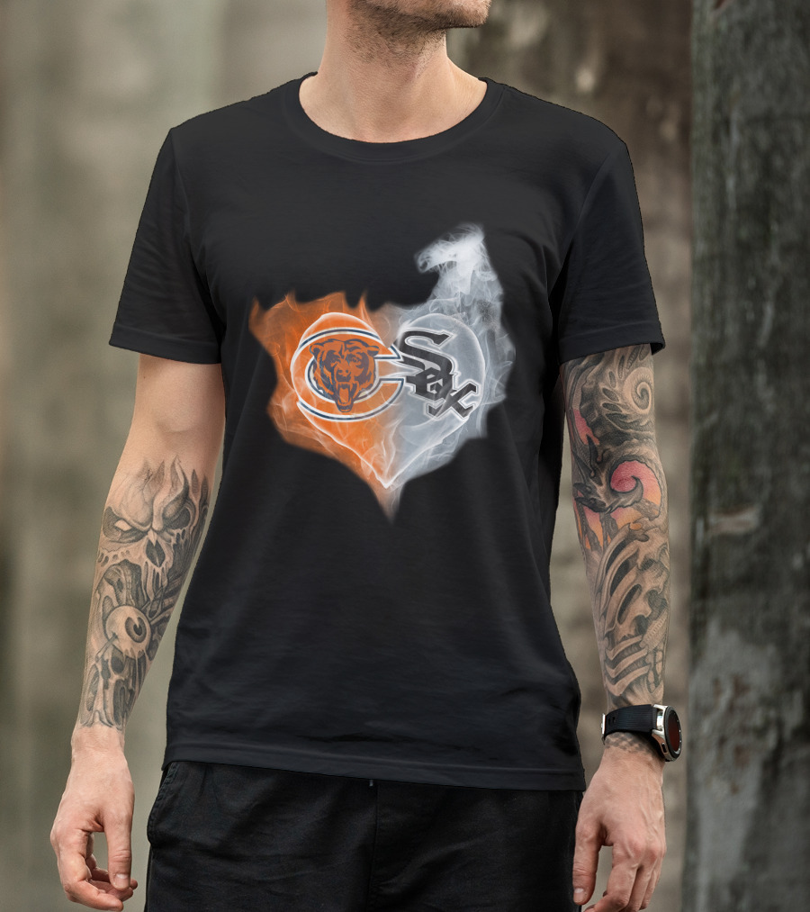 Chicago Bears And White Sox Logos United In Heart-Shaped Smoke T-Shirt
