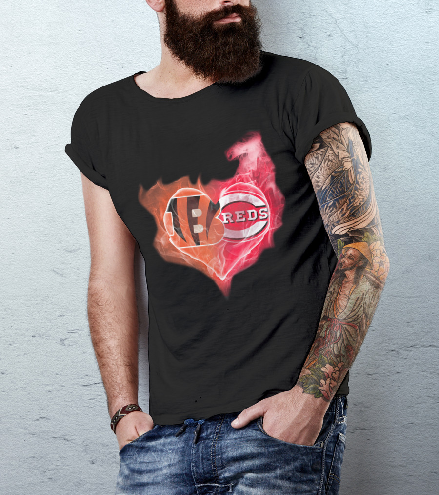Cincinnati Bengals Reds Heart Logo T-Shirt