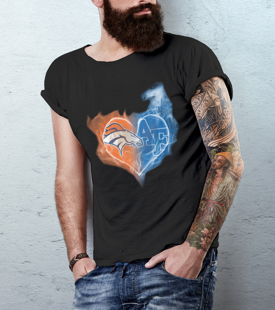 Denver Broncos And Air Force Falcons Heart T-Shirt
