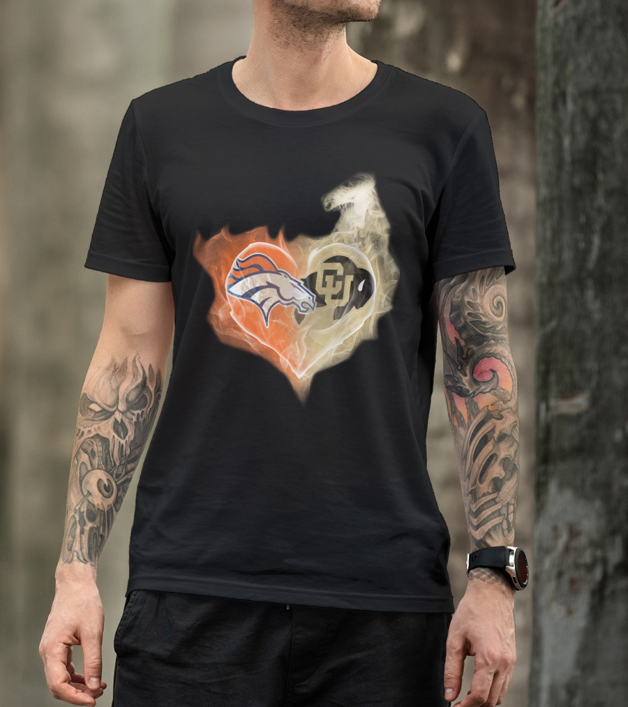Denver Broncos Colorado Buffaloes Heart Fusion T-Shirt