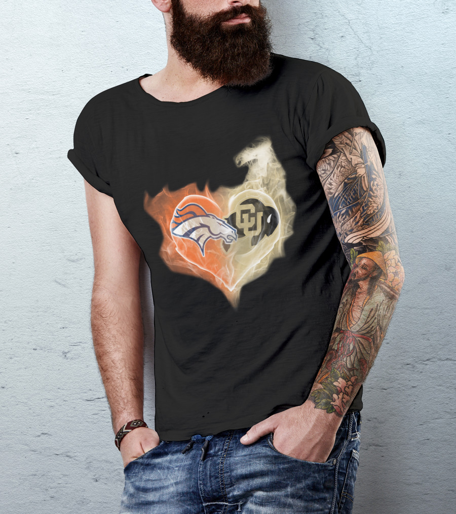 Denver Broncos Colorado Buffaloes Heart Fusion T-Shirt