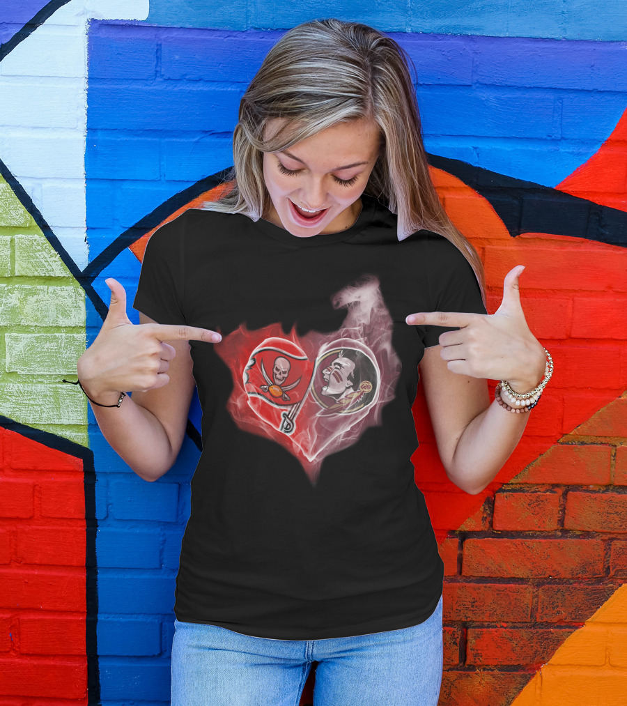 Tampa Bay Buccaneers And Florida State Seminoles Heart T-Shirt