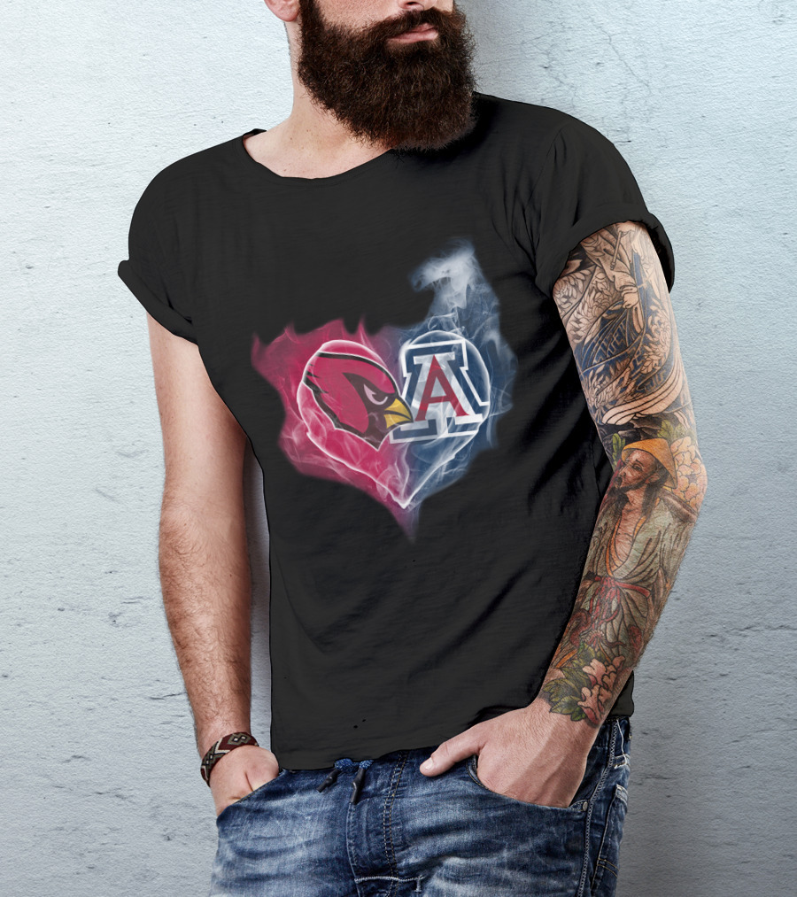 Arizona Cardinals And University Of Arizona Logo Smoke Heart T-Shirt