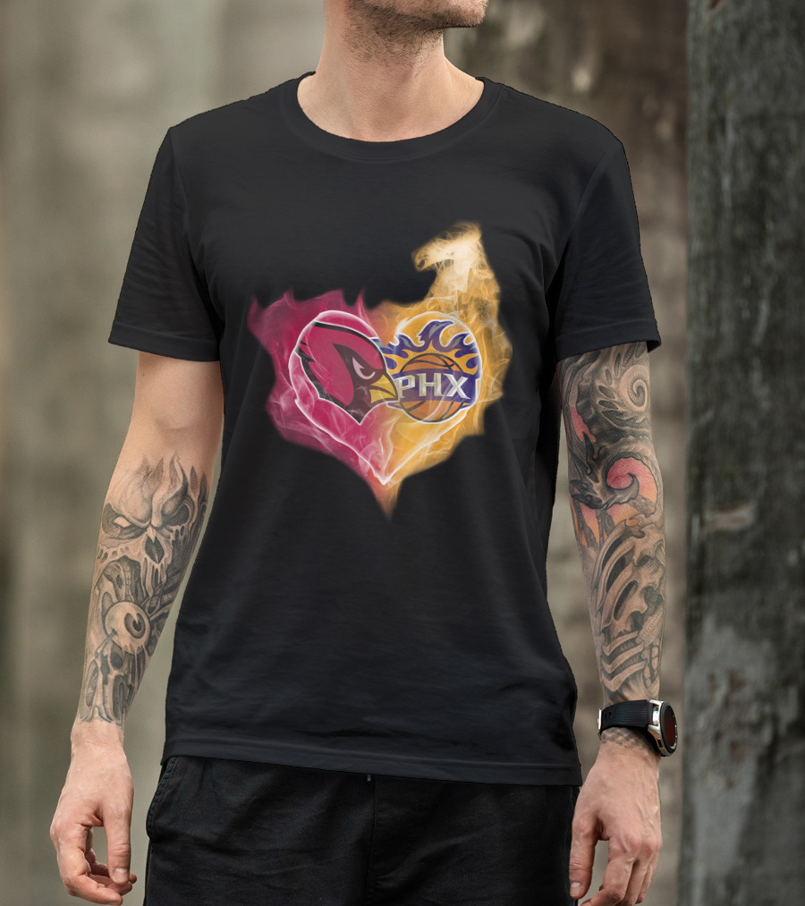 Arizona Cardinals Phoenix Suns Flame Heart T-Shirt