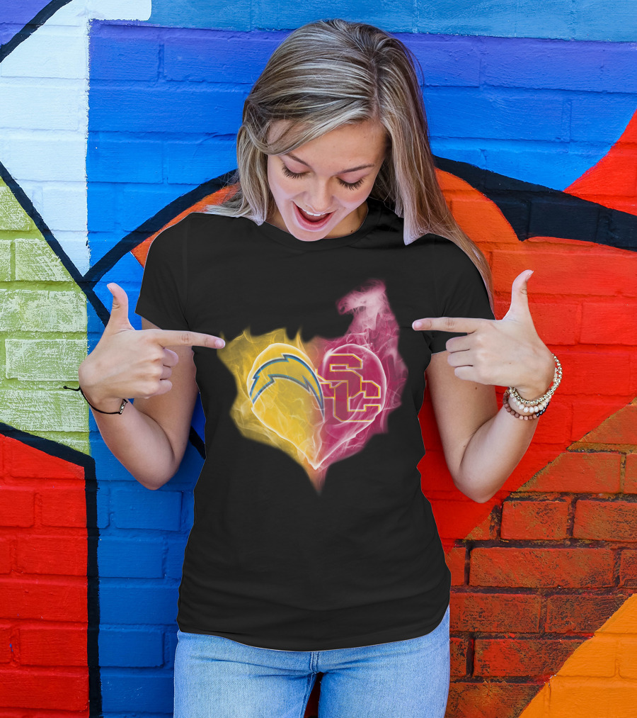 Los Angeles Chargers And Usc Trojans Heart Fusion T-Shirt