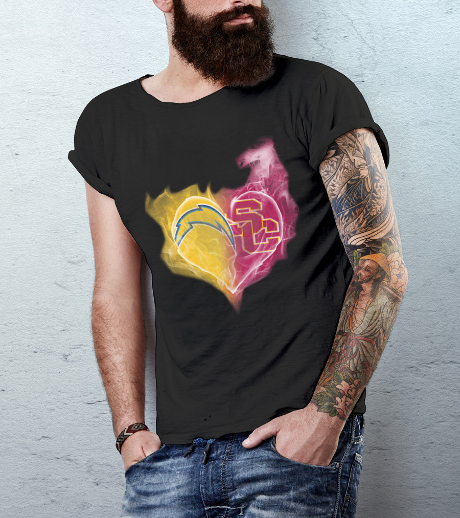 Los Angeles Chargers And Usc Trojans Heart Fusion T-Shirt
