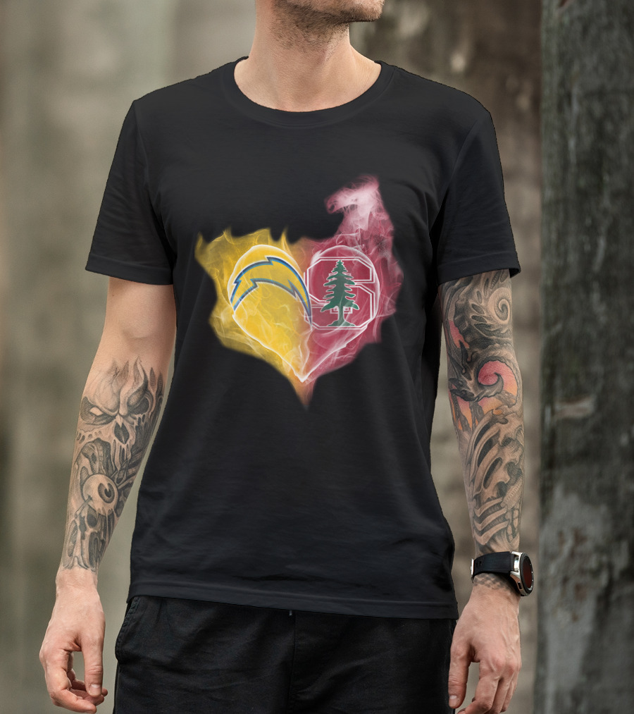 Los Angeles Chargers Stanford Cardinal Heart Fusion T-Shirt