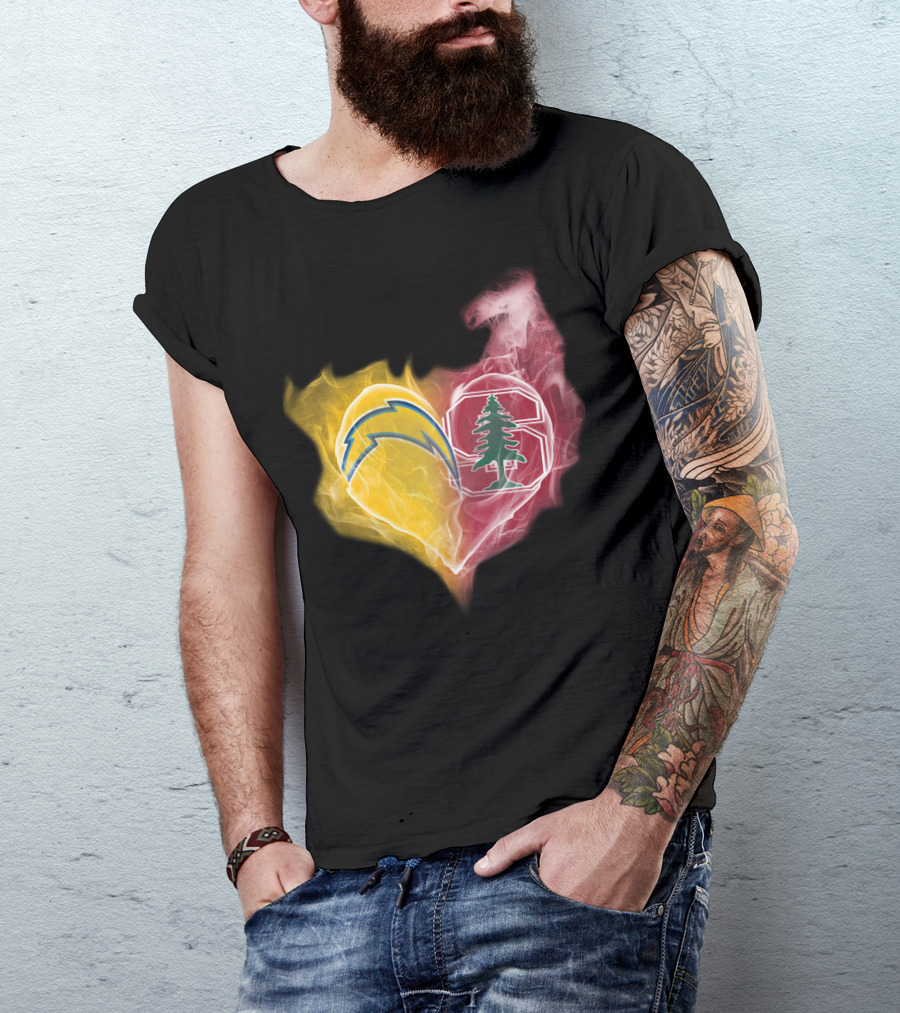 Los Angeles Chargers Stanford Cardinal Heart Fusion T-Shirt