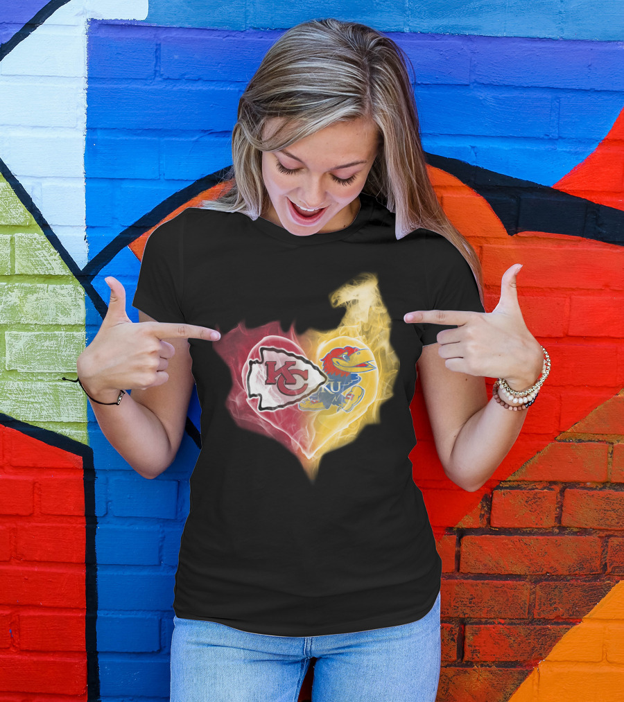 Kansas City Chiefs Ku Jayhawks Heart Smoke T-Shirt
