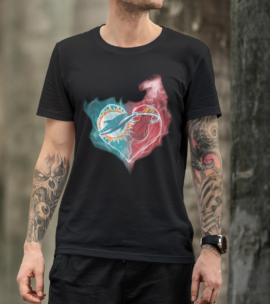Miami Dolphins Miami Heat Heart T-Shirt