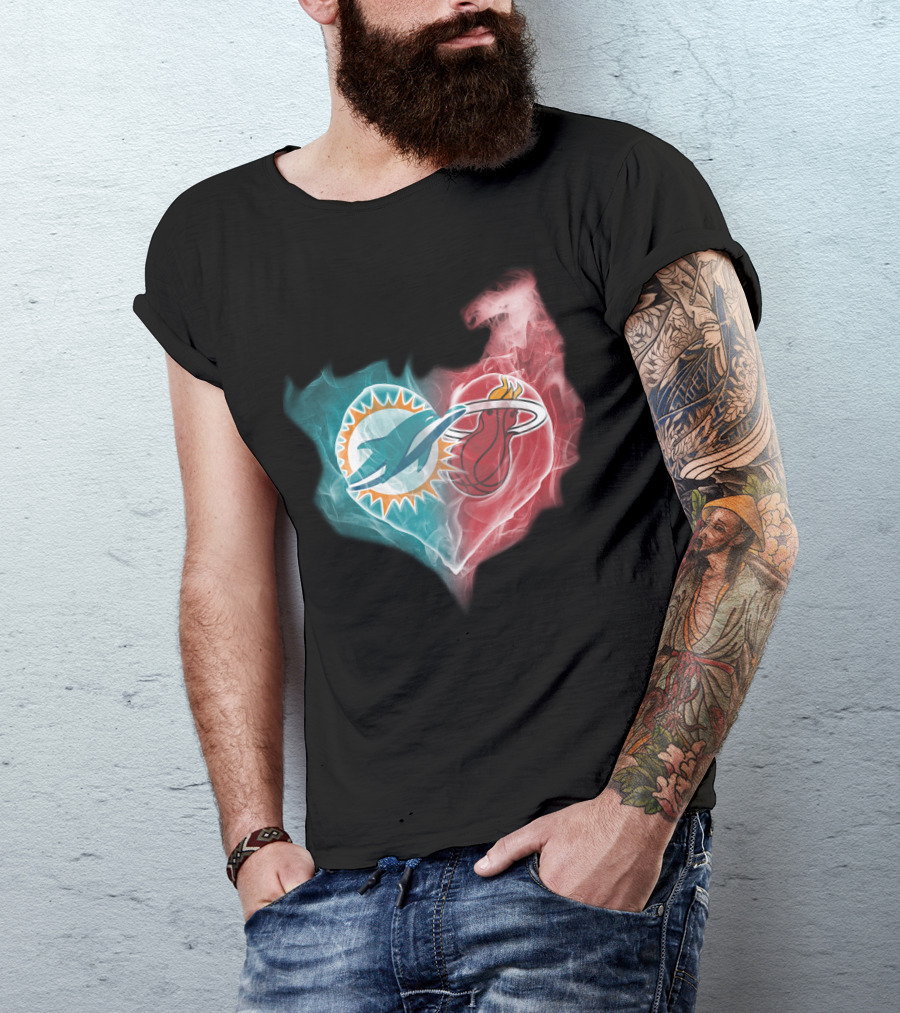 Miami Dolphins Miami Heat Heart T-Shirt