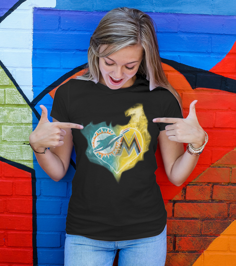 Miami Dolphins Miami Marlins Heart Fusion T-Shirt