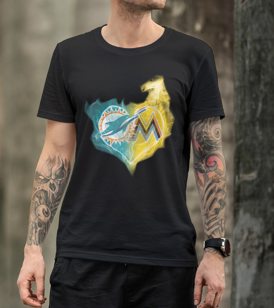 Miami Dolphins Miami Marlins Heart Fusion T-Shirt