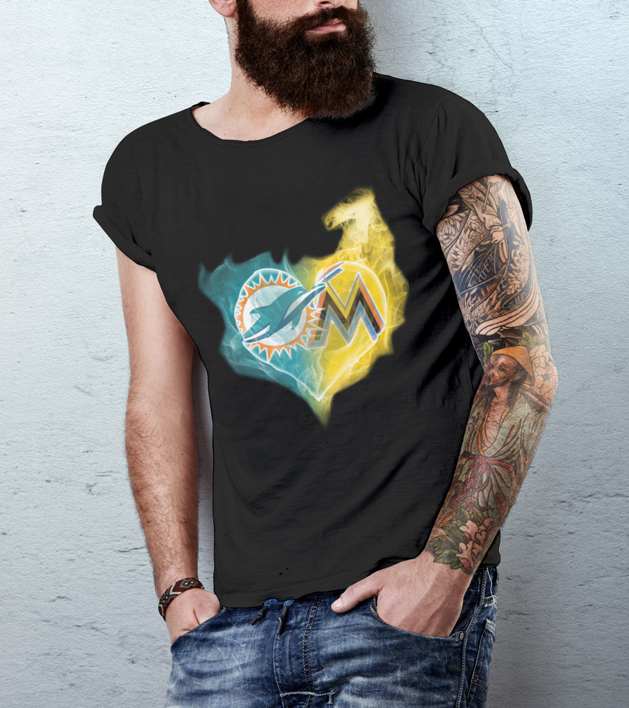 Miami Dolphins Miami Marlins Heart Fusion T-Shirt