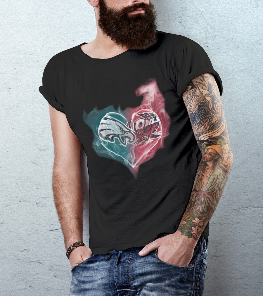 Philadelphia Eagles And Temple Owls Heart Shape T-Shirt