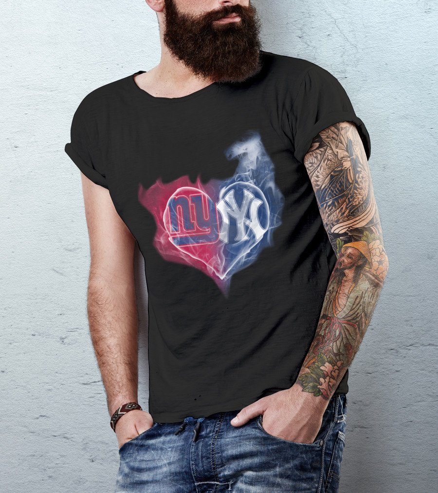 New York Giants Yankees Heart Smoke T-Shirt