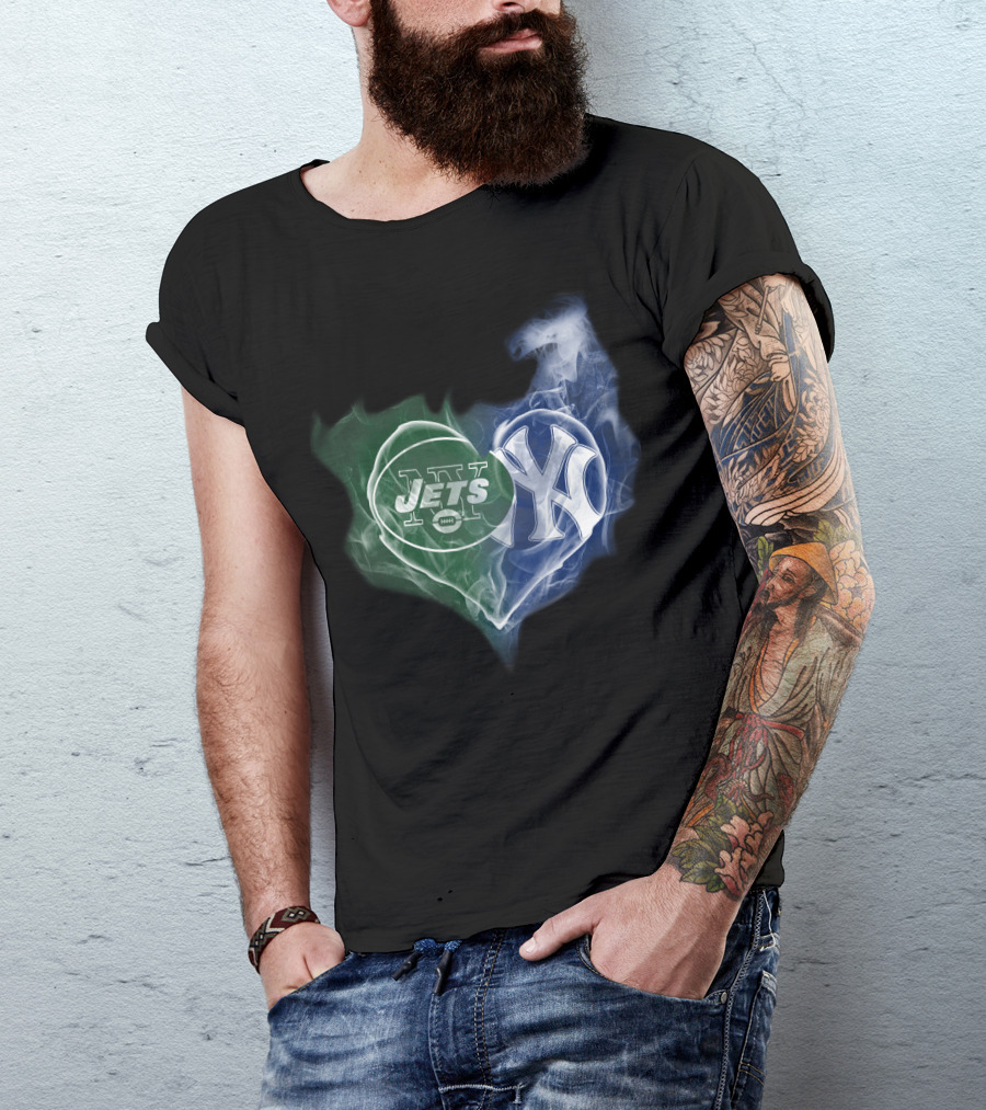 Jets Yankees Smoke Heart Fusion T-Shirt