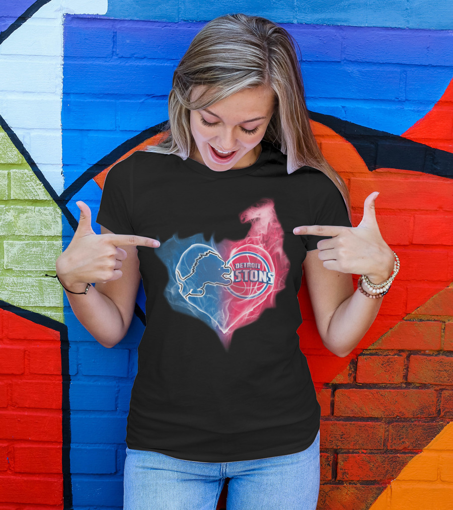 Detroit Lions Pistons Heart Fusion T-Shirt
