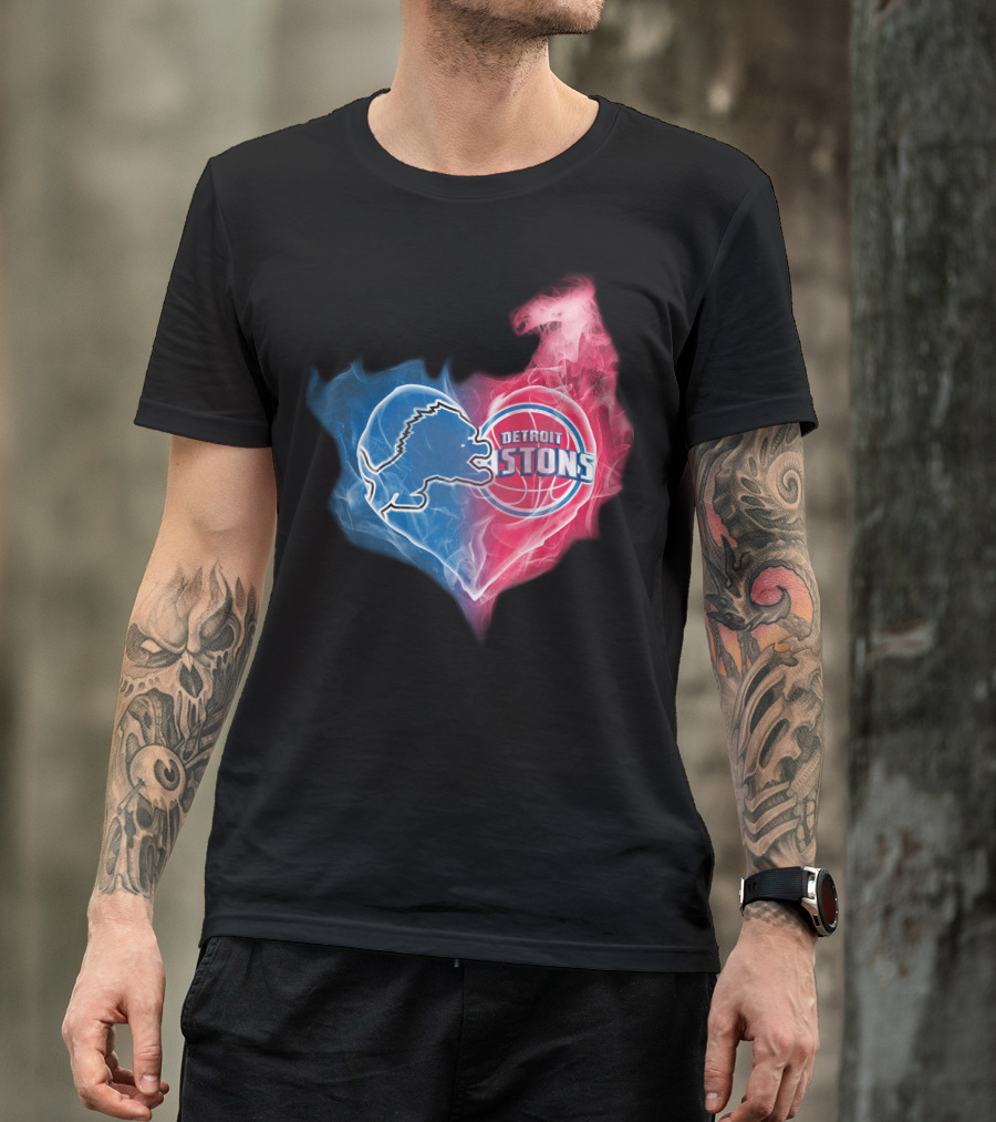Detroit Lions Pistons Heart Fusion T-Shirt