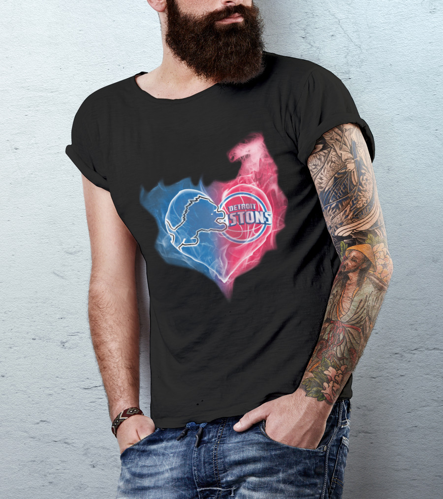 Detroit Lions Pistons Heart Fusion T-Shirt