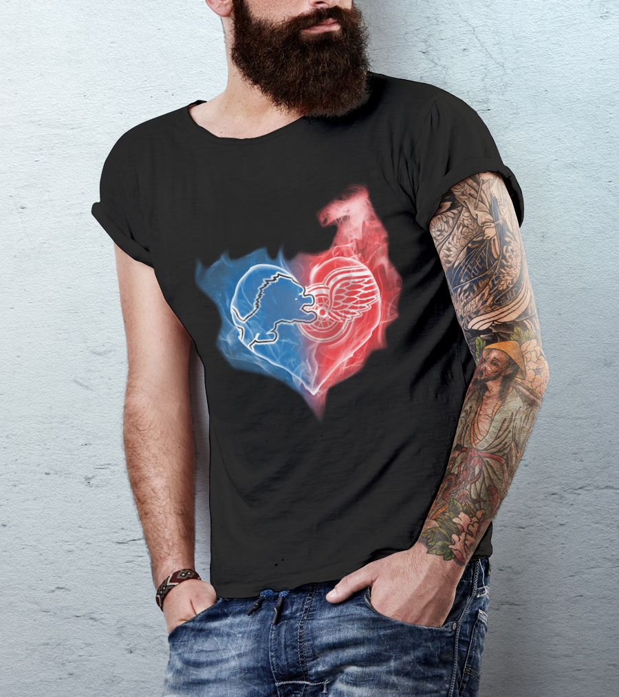 Detroit Lions Red Wings Heart Fusion T-Shirt